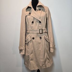 I Love H81 Junior's Y2k Beige Tan Button Up Trench Coat With Belt Medium